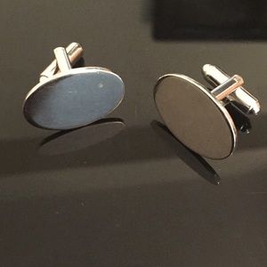 Vintage Mid Century  SILVER Oval SHIELDS CUFFLINKS